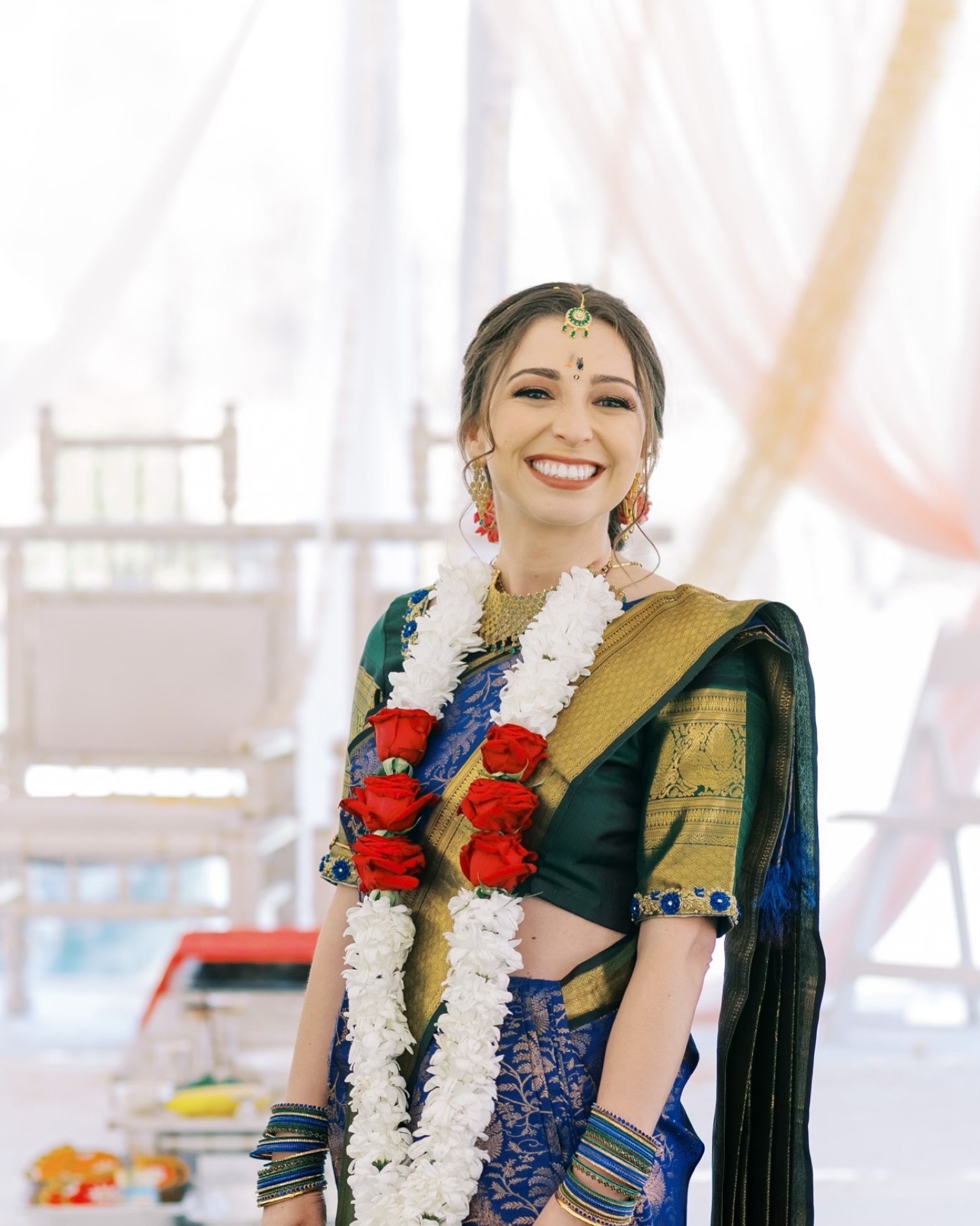 South Asian bridal hair updo for multicultural wedding NC