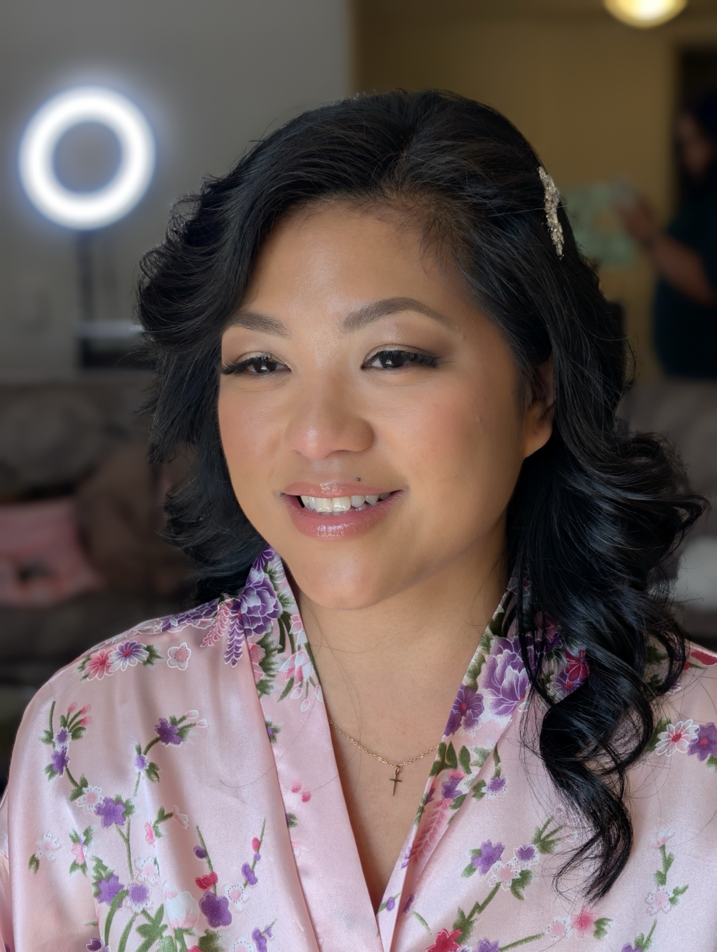 Multicultural bridal makeup with soft glam and curled half-up hairstyle by CurlyRootsByRitu